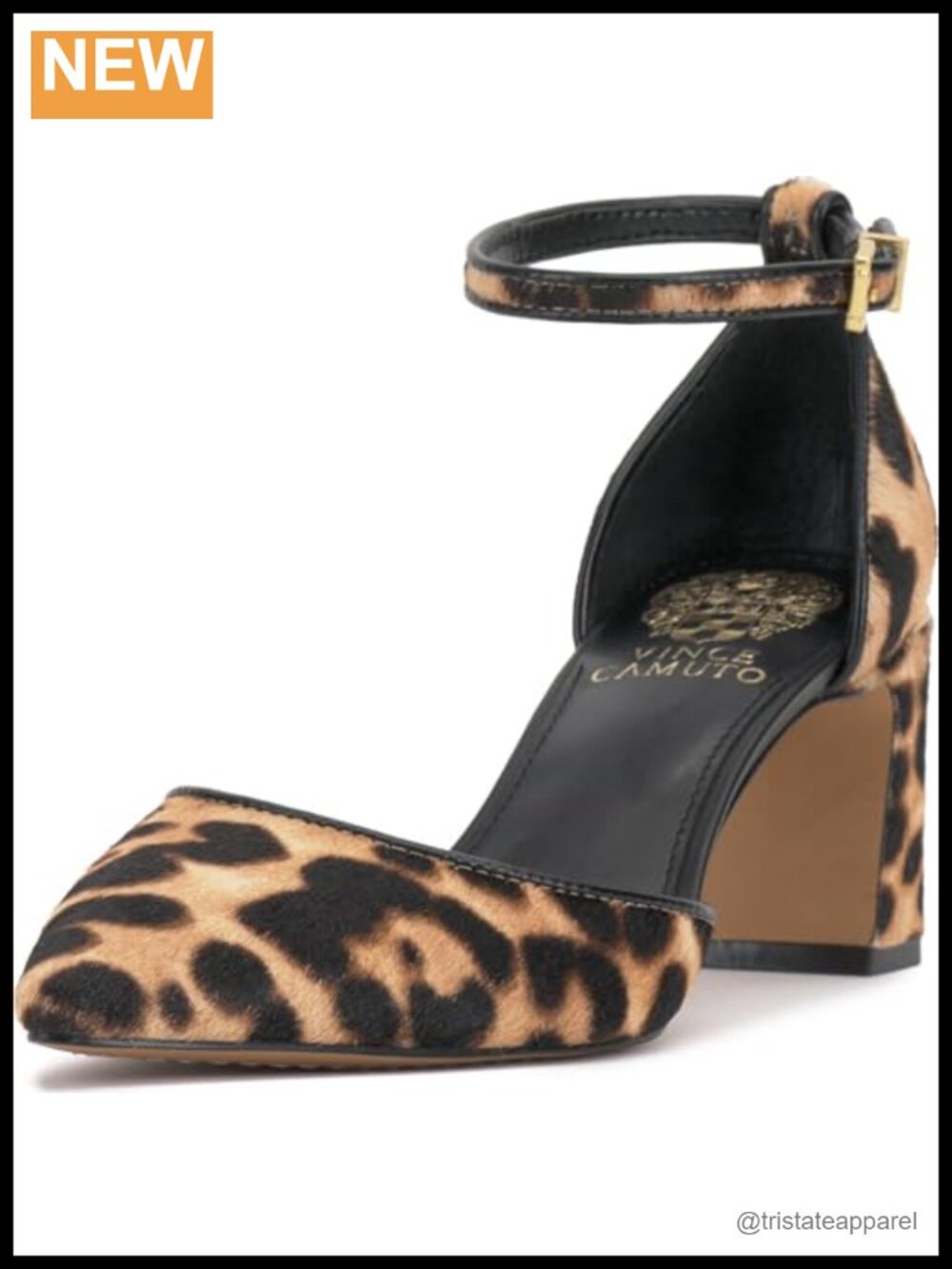 Haircalf Ankle Strap Pump Pointed Toe Block Heel